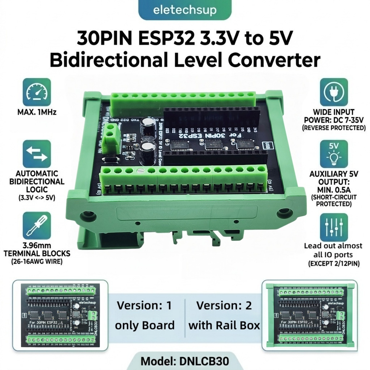 ESP32 30P DIN-railadapter, 3,3 - Level Shifter 3.3V recensie en prijs